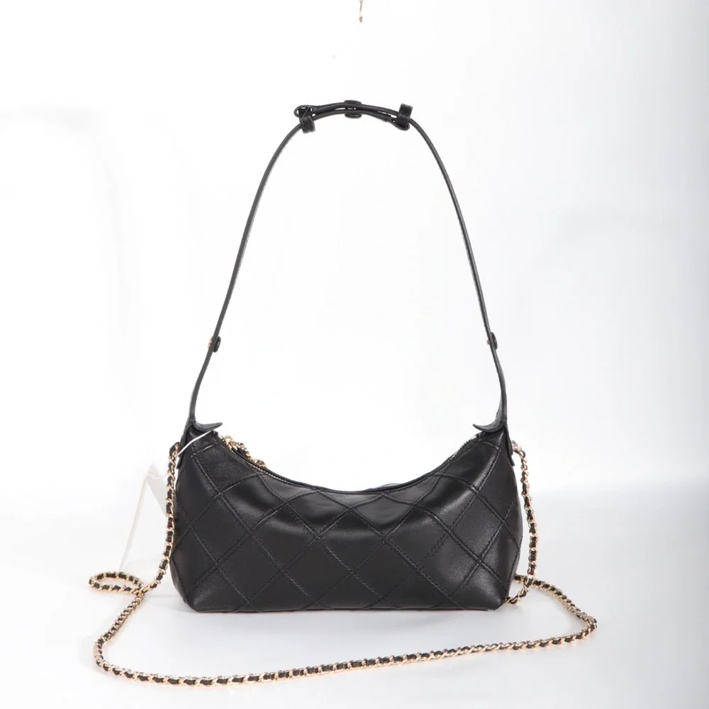 Tory Burch Black Quilted Leather Hobo Shoulder Bag